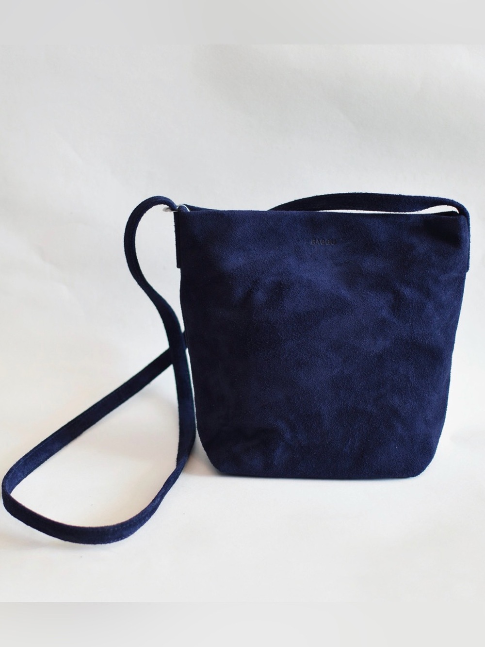 BAGGU Midnight Suede Crossbody Bag in Navy